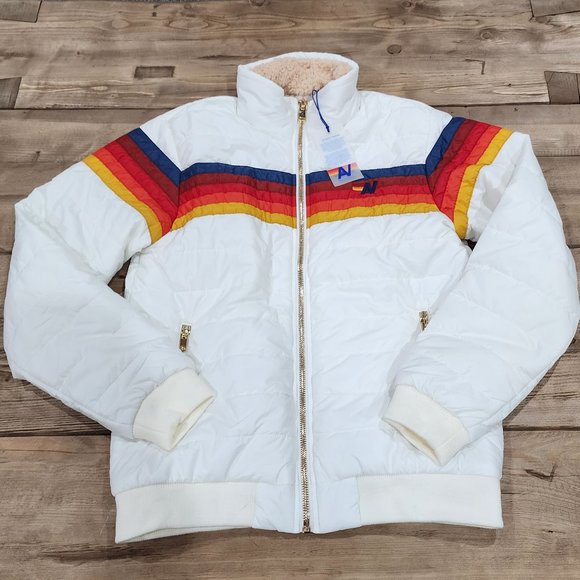 Aviator Nation 5 Stripe Puffer Jacket White Medium M - Picture 2 of 7
